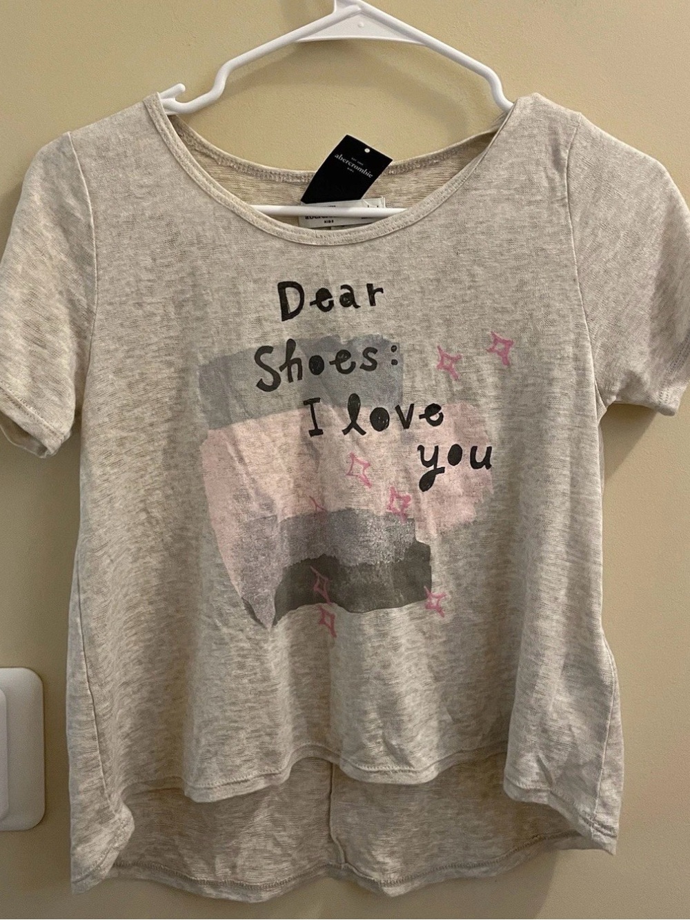 Y2K Abercrombie Kids S/S Tee Top Graphic Dear Shoes I Love You Girl’s Large NEW